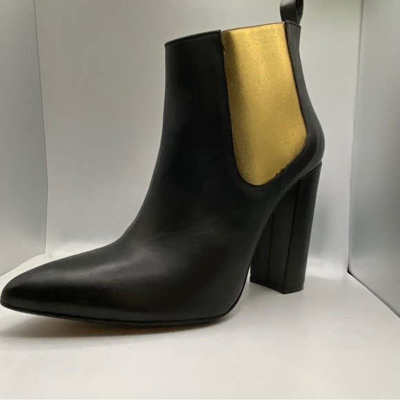 Antonio de Faria Black Leather with Gold Ankle Boots/Booties - Size 8 - Picture 1 of 3